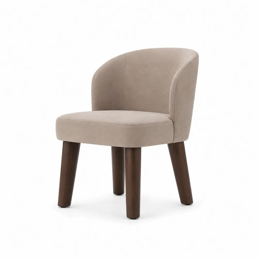 Silla de comedor tapizada en poliéster beige con patas de madera maciza de caucho 48 x 55 x 82 cm