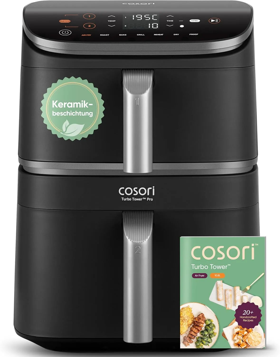 Airfryer, 10,8 l, keramische platen, heteluchtfunctie, COSORI Turbo Tower Pro heteluchtfriteuse, Double Stack met DualBlaze, keramische coating