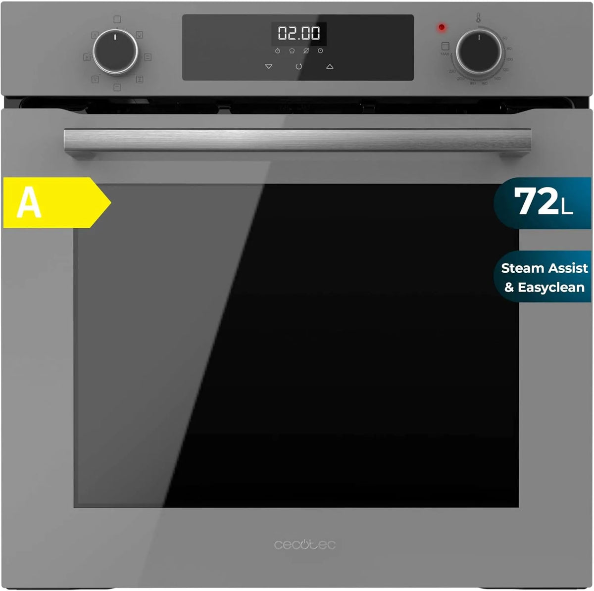 Cecotec M226000, 2800 W, 60 cm, stoomfunctie, heteluchtfunctie, BOLERO Hexa Glasgrijs A, fan assisted grill, steam base X2, Steam EasyClean