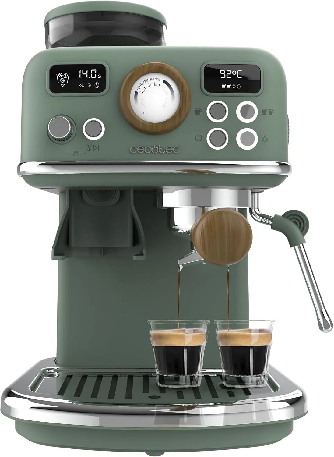 Cecotec espressomachine, 1500 W, 20 bar, 20 niveaus, stoomfunctie, Power 20 Tradizionale Grind, molen met 20 niveaus