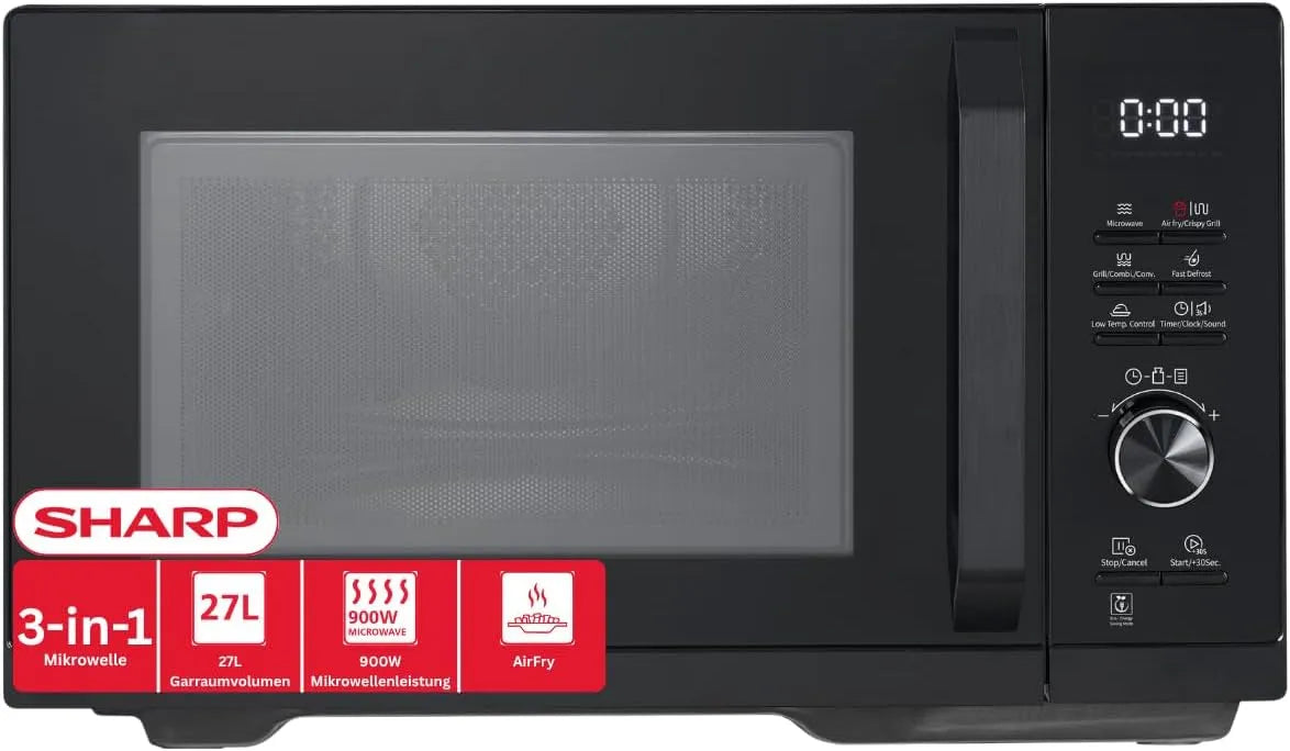 Sharp RCA271TB magnetron, 900 W, 1000 W, 2100 W, automatische werking, heteluchtfunctie, 5-in-1 Airfry- 900 W, grill 1000 W, convectie 2100 W
