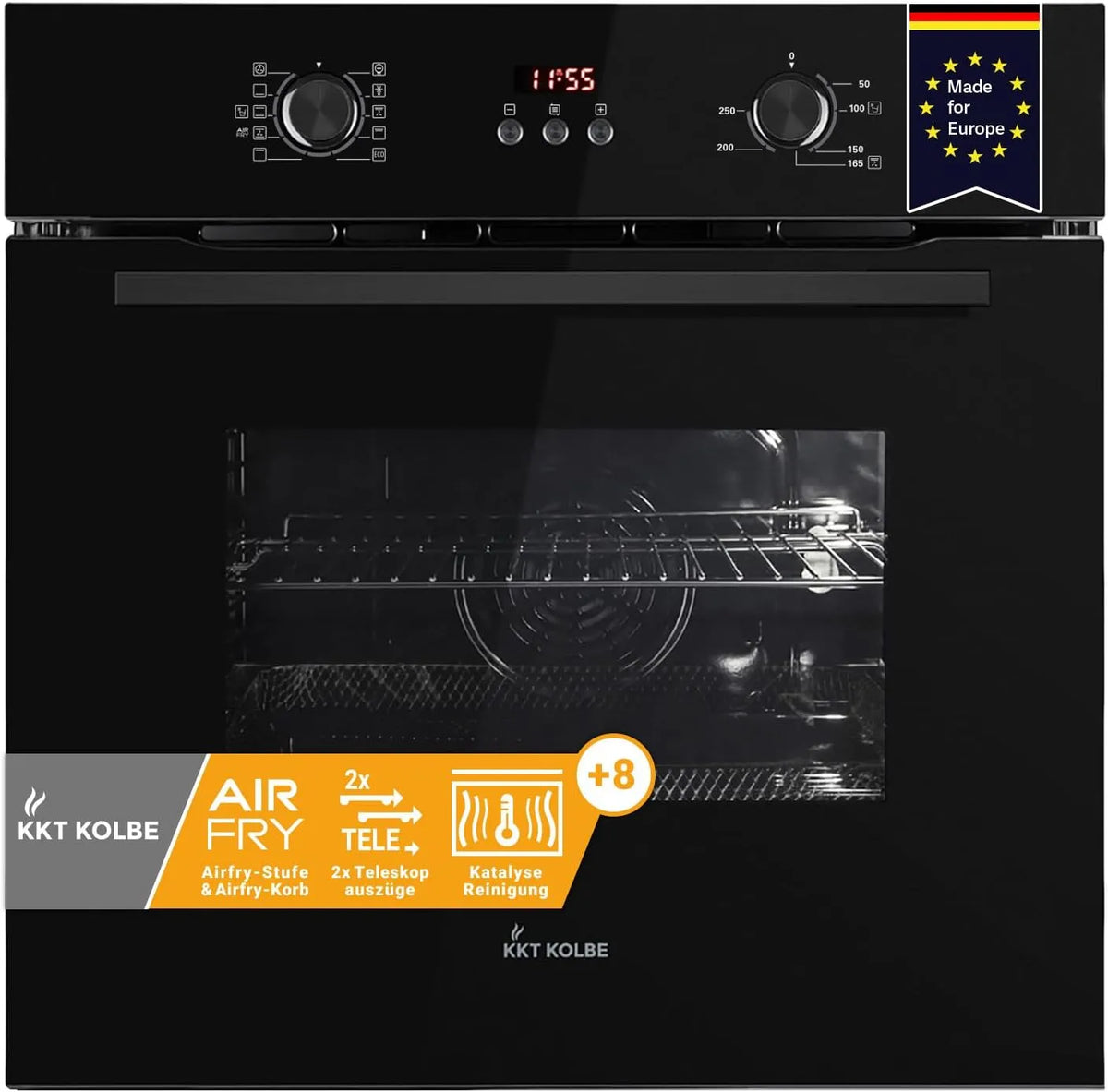 BO8010FB airfryer, 60 cm, zelfreinigingsfunctie, heteluchtfunctie, KKT KOLBE Inbouwoven 60 cm met heteluchtfriteuse, Full-Black Design, Hete lucht