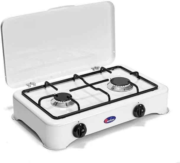 Gaskookplaat, 3,8 kg, 12 cm, 29 x 48 x 12 cm, CF Parker Gasfornuis met twee branders, geëmailleerde platen