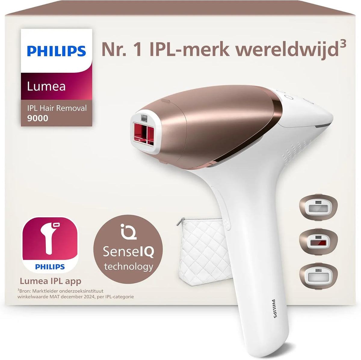 Philips BRI955/00 IPL-ontharingsapparaat, 3 opzetstukken, SenseIQ-technologie, draadloos gebruik, Lumea IPL ontharingsapparaat 9000-serie