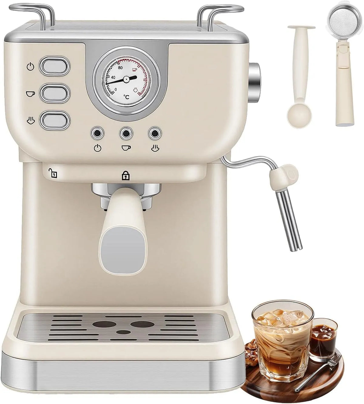 Koffiemachine, 20 bar, 1,5 l, roestvrijstalen behuizing, Espresso Filtermachine, roestvrij staal, professioneel koffiezetapparaat
