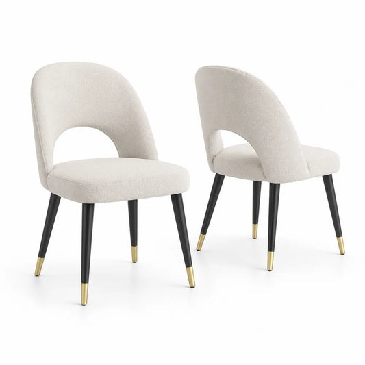 Pack de 2 sillas de comedor tapizadas en poliéster beige con patas de acero negro y puntas doradas 52 x 58 x 82 cm