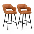 Pack de 2 taburetes de bar con reposabrazos tapizados en piel sintética marrón estructura de acero negro 55 x 55 x 96 cm