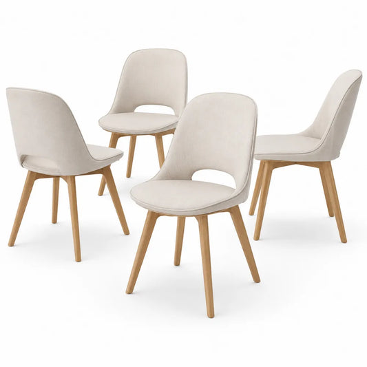 Pack de 4 sillas de comedor tapizadas en poliéster beige con patas de madera maciza de haya 46 x 55 x 82 cm