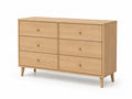 Cómoda de dormitorio rectangular con 6 cajones tablero de partículas melaminado roble claro tiradores dorados 120 x 40 x 80 cm