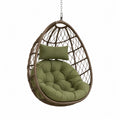 Silla colgante tipo huevo para exterior de ratán PE con cojín verde oliva estructura de acero marrón 95 x 75 x 130 cm