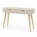 Mesa consola rectangular con 2 cajones en MDF crema con frente acanalado y patas metálicas doradas 120 cm x 38 cm x 78 cm