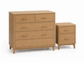 Conjunto de cómoda y mesita de noche en MDF chapado roble natural con tiradores dorados 120 x 40 x 90 cm y 45 x 38 x 62 cm 8 cajones