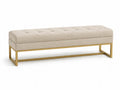 Banco de dormitorio tapizado 120 x 40 x 46 cm en poliéster beige con estructura metálica dorada