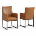 Pack de 2 sillas de comedor tapizadas en piel sintética marrón con estructura de acero negro 58 x 60 x 90 cm