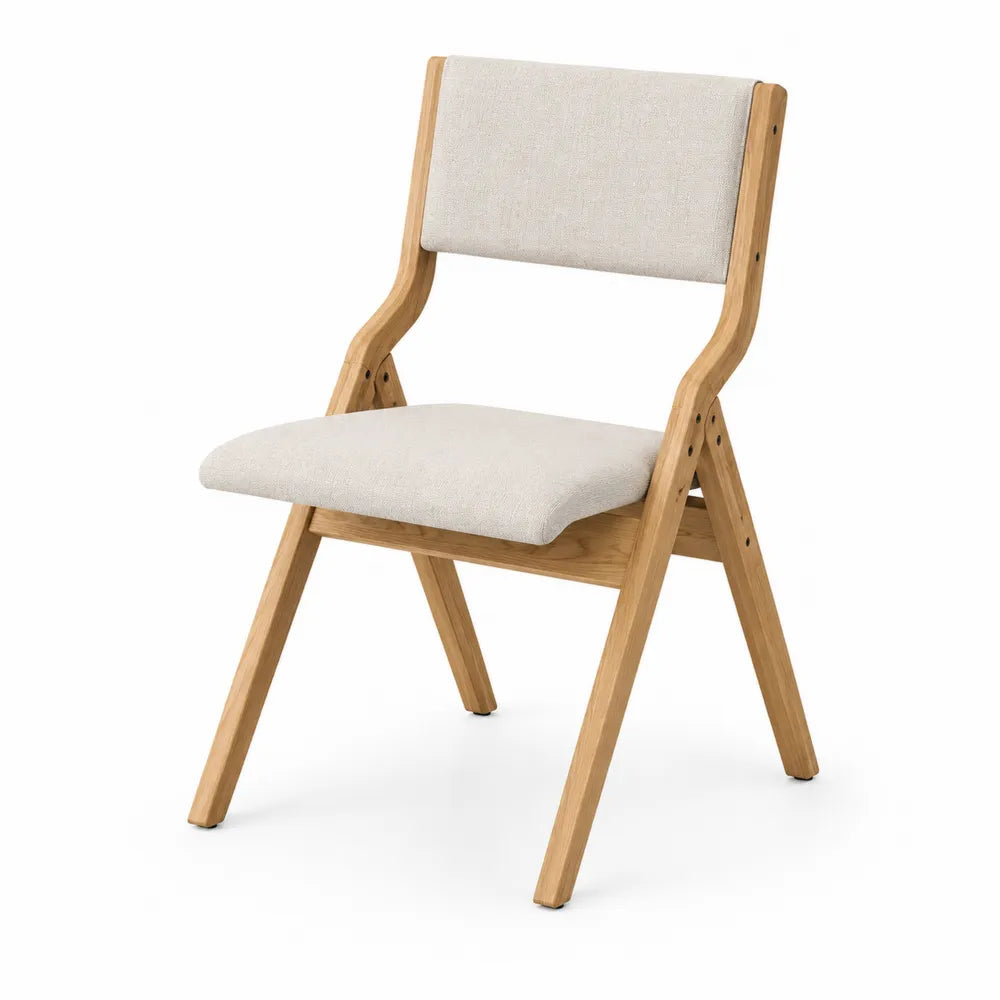 Silla de comedor tapizada en tela beige con estructura de madera natural 52 x 58 x 85 cm