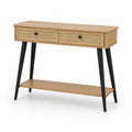 Mesa consola con 2 cajones de ratán y estante inferior en madera natural con patas metálicas negras 100 x 35 x 80 cm
