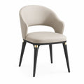 Silla de comedor tapizada en piel sintética PU beige con patas negras y detalles dorados 82 x 57 x 58 cm
