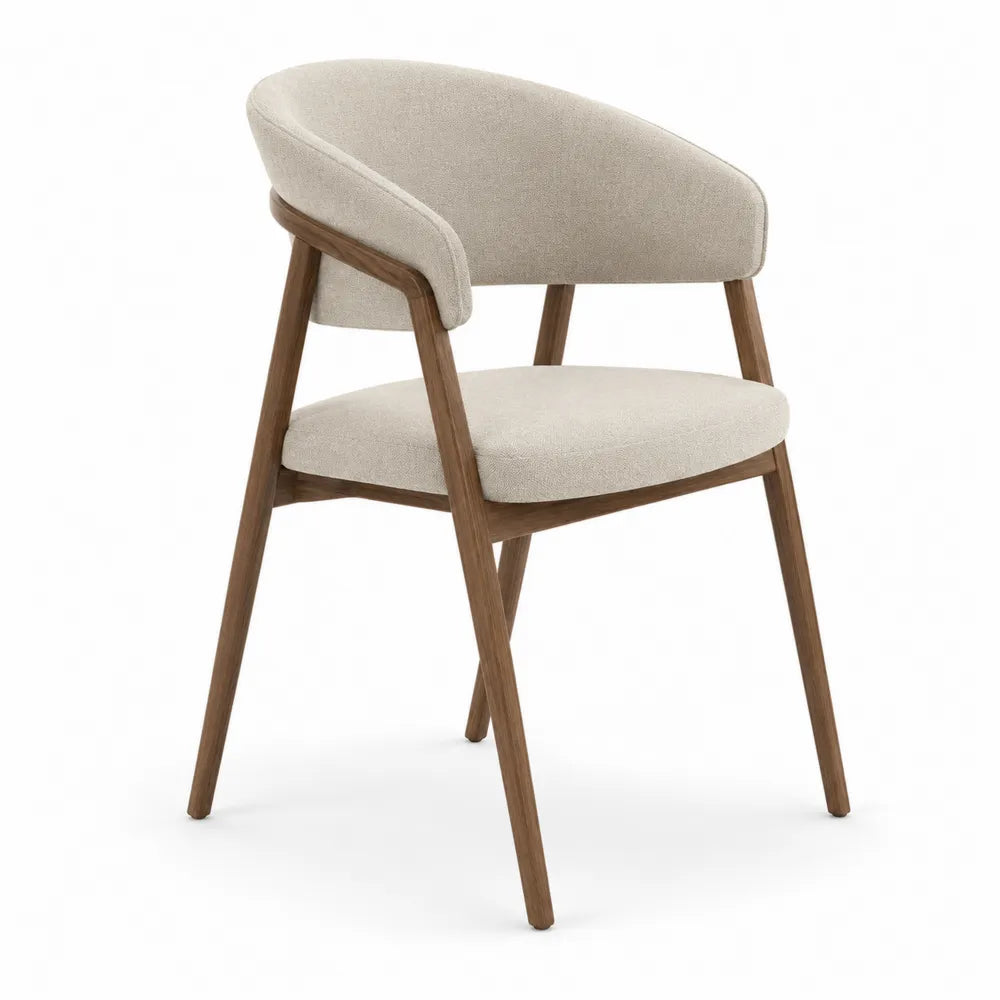 Silla de comedor tapizada beige con estructura de madera natural 52 x 55 x 82 cm