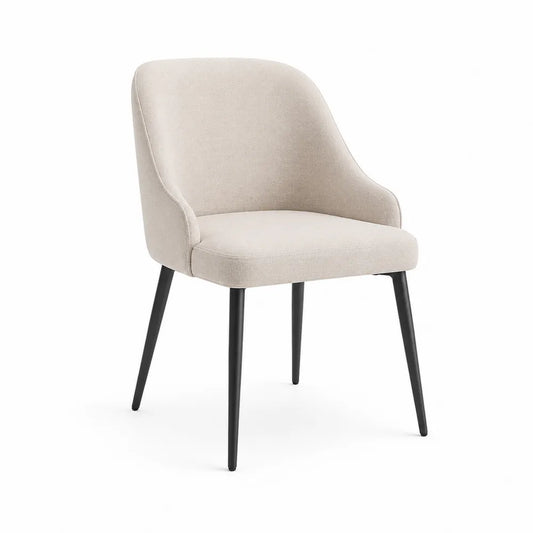 Silla de comedor tapizada en tejido beige con patas metálicas negras 55 x 58 x 84 cm