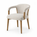 Silla de comedor con reposabrazos tapizada en tejido beige con estructura de madera natural 56 x 58 x 78 cm