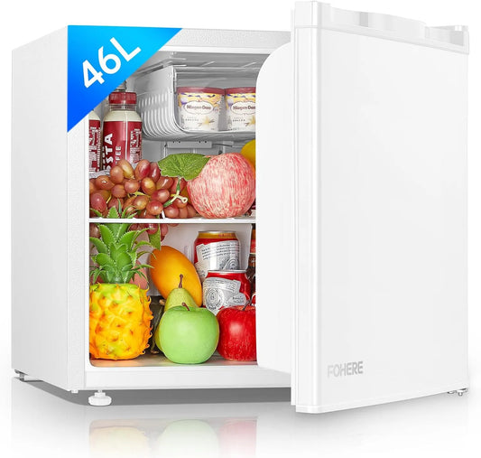 Minikoelkast, stille werking, omkeerbare deur, FOHERE Mini-koelkast, energie-efficiëntieklasse E, vrije installatie, instelbare thermostaat