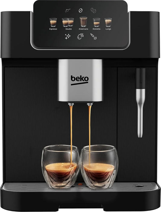 Beko CEG7302B volautomatische koffiemachine, 19 bar, 34 cm, 27,5 x 40,5 x 34 cm, automatische werking, met melkopschuimer, automatisch voorsmelten