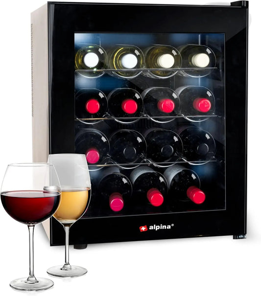 Wijnkoelkast, alpina Dranken en, temperatuurregeling voor wijnflessen achter een glazen deur