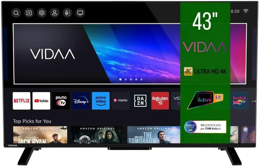 Toshiba DVB-T2 HDR10, 43 inch, Smart VIDAA TV 43 inch Ultra HD 43UV2363DA 4K 43 inch tv LED TV compatibel met Alexa, Dolby Vision