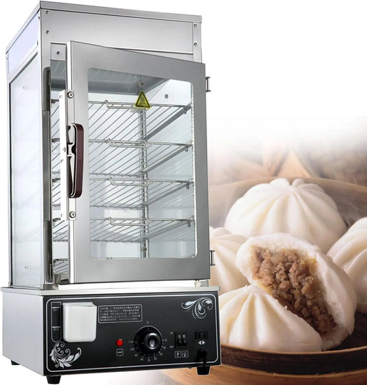 Elektrische oven, roestvrijstalen behuizing, digitaal display, Elektrische warmhoudvitrine voor warm eten, stoomoven voor broodjes van roestvrij staal