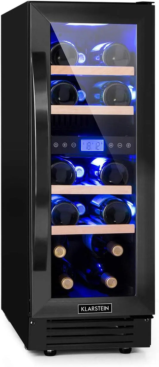 Klarstein wijnkoelkast, 60 cm, 2 Zones, Wijnkoeler Vinovilla 17 Built-In Duo twee zones 53l 17 fl. 3-kleuren glazen deur, 2 Zones Vrijstaand Inbouw