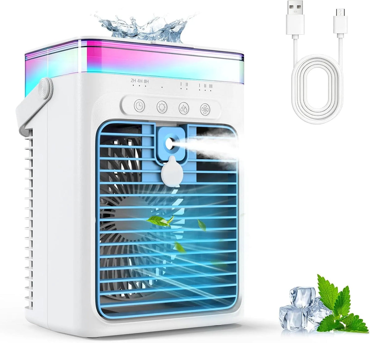 Airconditioner, 1000 ml, 3 snelheden, timer, Draagbare, 3-in-1 verdampingskoeler met 3 snelheden en 2 nevelmodi, 1000 ml mini-airconditioning