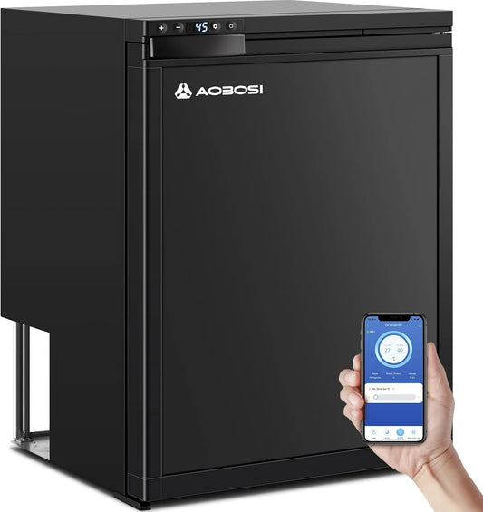 AAOBOSI 12/24V compressor, 65L koelkast, APP-Gestuurde Camperkoelkast, LED-Verlichte Voertuigkoeler, Geschikt Voor Auto's, Kamperen en Reizen