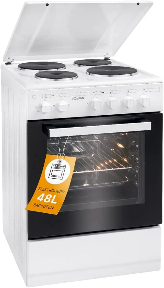Bomann elektrische oven, 50 cm, Oven 50 cm met fornuis, Elektrische kookplaat vrijstaand 50 cm met 4 kookplaten, Staande oven met oven 48L