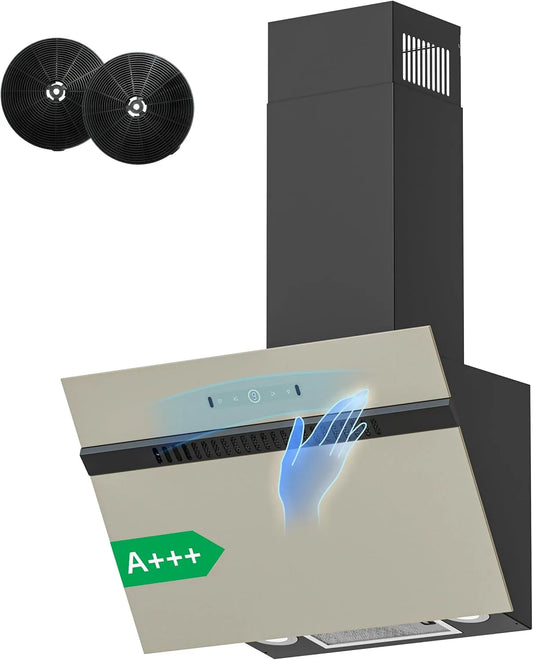 Afzuigkap, 684 m3/h, 60 cm, 9 standen, FIREGAS schuine 60 cm, touch- en gebarenbediening, recirculatie/luchtafvoer